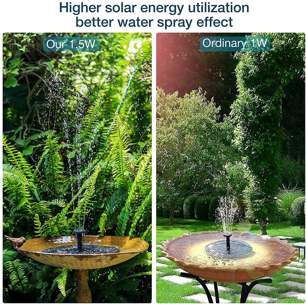 1.5W Solar Fountain Pump, with 6 nozzles Solar Bird Bath Fountain, Water Pump Floating Fountains Suitable for Ponds Oasis Select