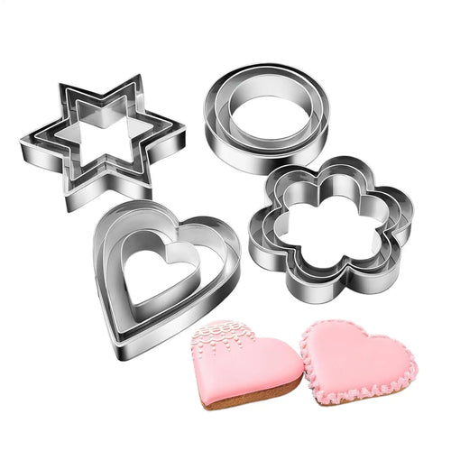 12Pcs Stainless Steel Mold Heart Star Flower Geometric Shape Cookie Cutters Chocolate Cake Molds Fondant Biscuits Baking Tools Oasis Select
