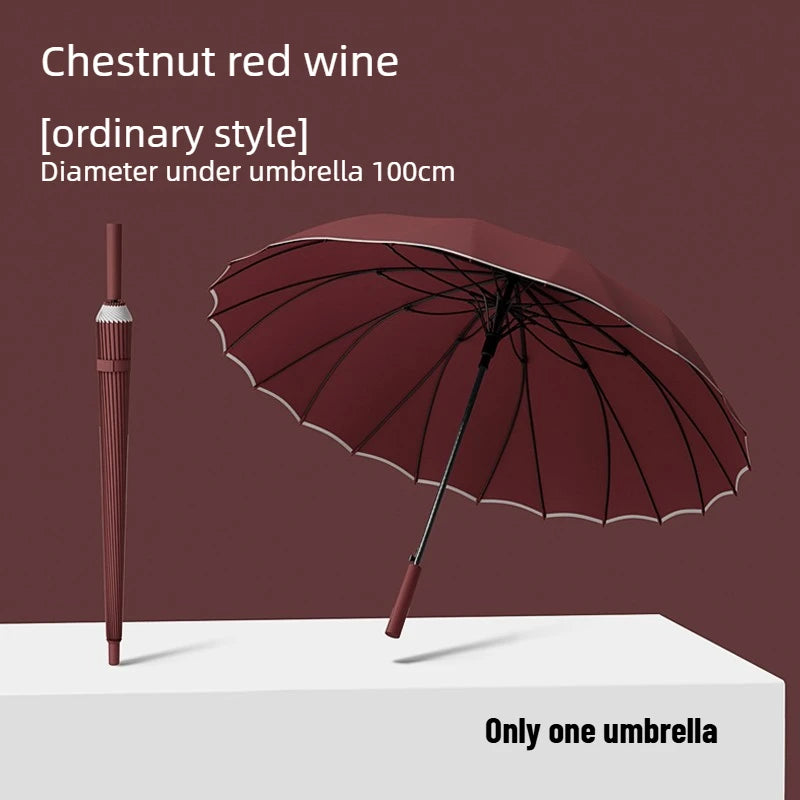 1pcs Long Handled Umbrellas for Two or Three People Extra Large Reinforced Thick Sturdy Wind Resistant and Maillard Resistant Oasis Select Red 16-rib s full-fiber 24K