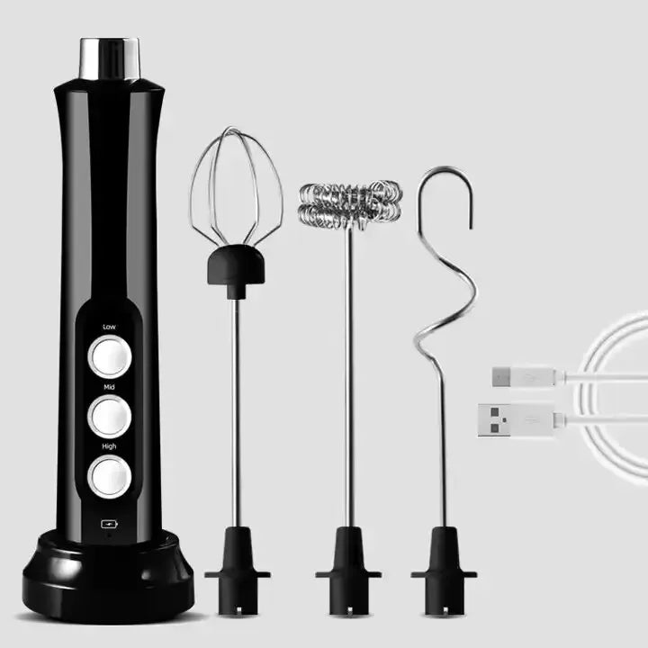 Handheld Electric Milk Frother 3 In 1 Milk Foam Maker Rechargeable 3 Speeds Adjustable Electric Foam Maker Tools Mini Milk Mixer Oasis Select Black