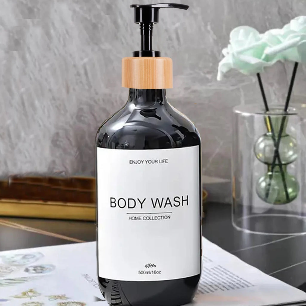 Bathroom Shampoo Dispenser Set 500ml Conditioner Body Wash Bottles Refillable Dispenser Farmhouse Decoration Storage Bottles Oasis Select Black-B