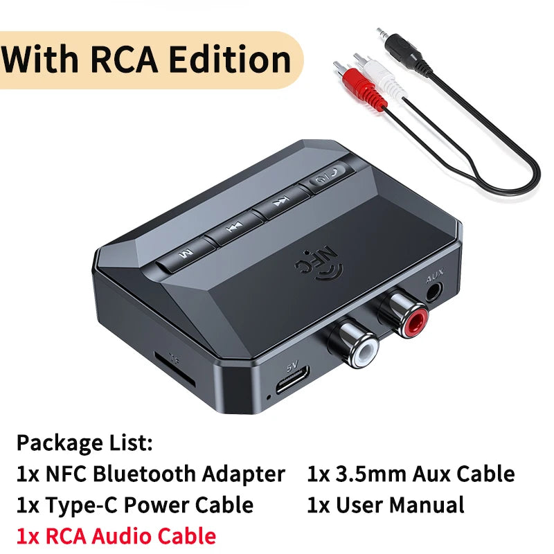 NFC Bluetooth 5.3 Audio Receiver RCA 3.5mm AUX USB Wireless Adapter With MIC Support U-Disk/TF Card Play For Car Kit Speaker Oasis Select With RCA Edition