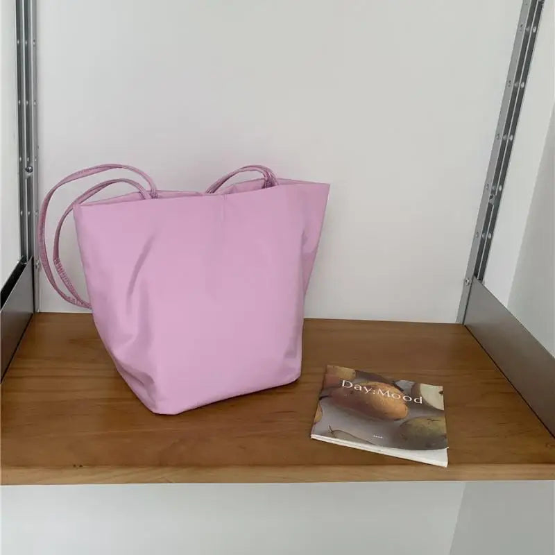 Women's Nylon Bucket Shoulder Bag – Lightweight Tote Handbag