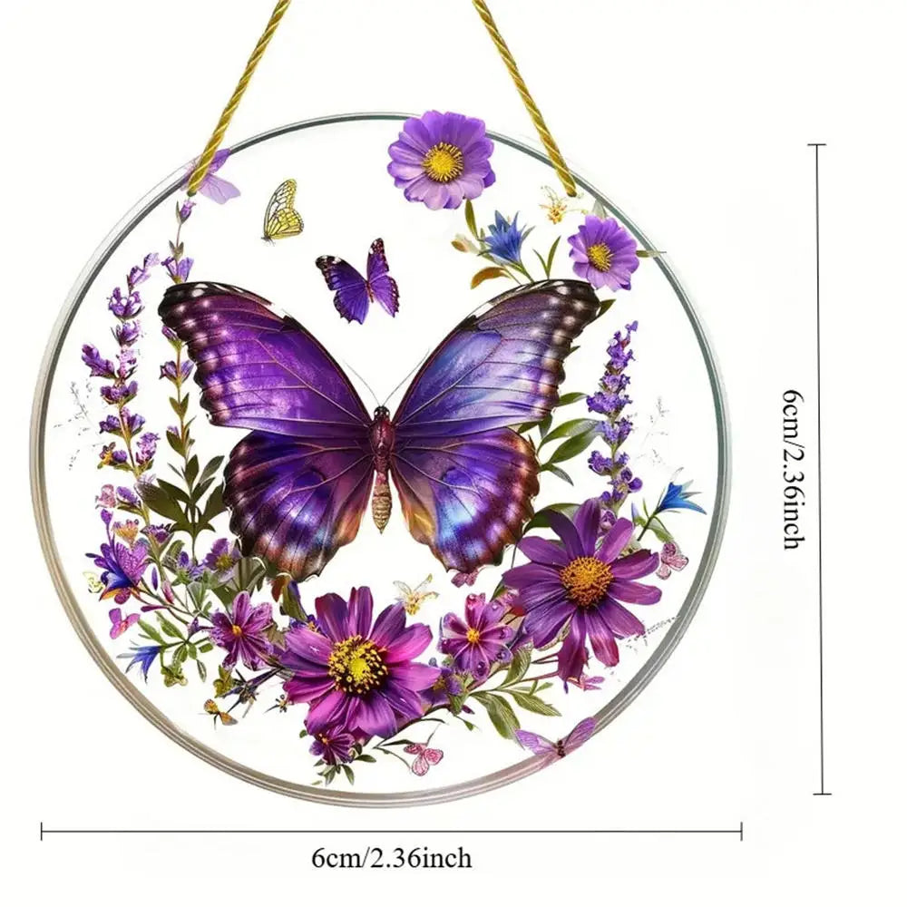 NEW Acrylic Painted Hummingbird Pendant Bird Floral Pattern Suncatcher Round Wreath Porch Window Outdoor Patio Hanging Ornaments Oasis Select Style B-8cm