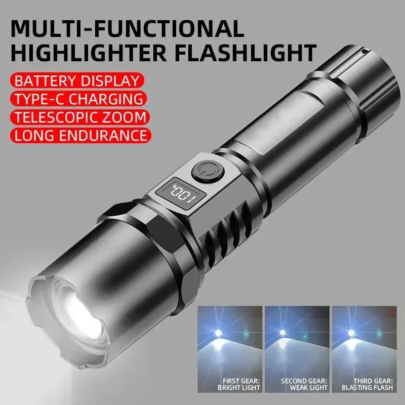 High Power Led Handheld Flashlight Portable Rechargeable Telescopic Zoom Waterproof Emergency Light for Outdoor Camping Cycling Oasis Select