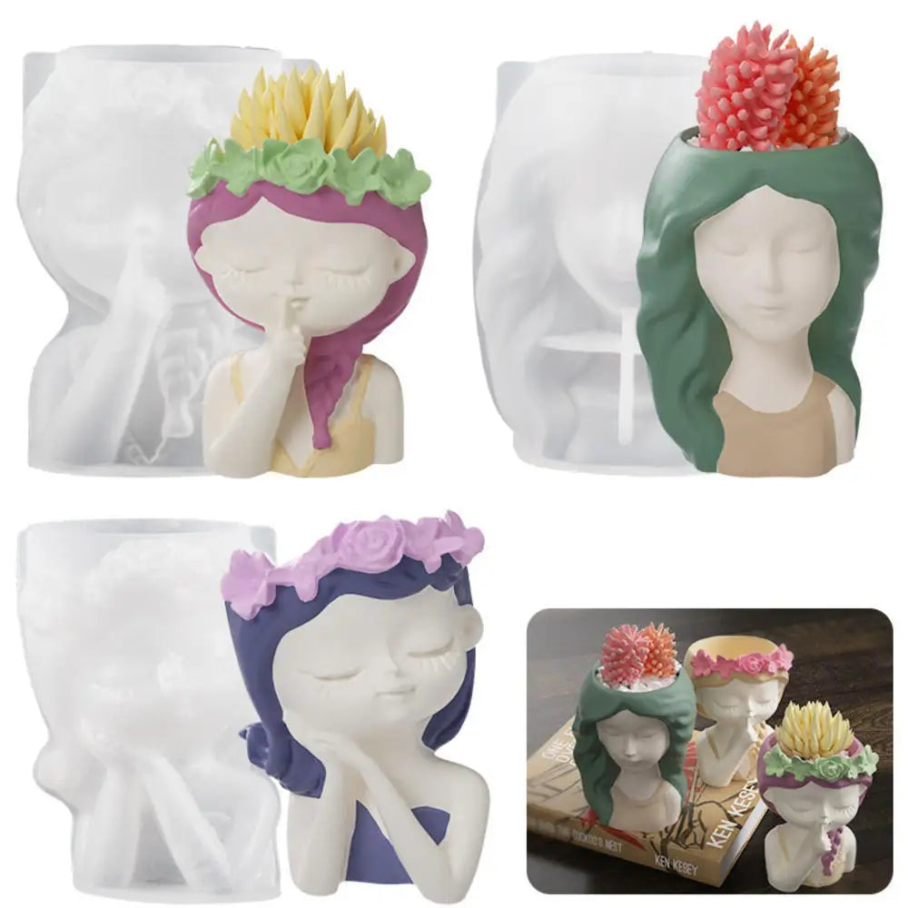 3D Beauty Flower Girls Pot Silicone Mold DIY Homemade Portrait Succulent Flower Vase Plaster Gypsum Epoxy Resin Mould Home Decor Oasis Select