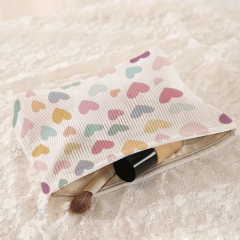 Portable Velvet Makeup Bag with A Colorful Heart-Patterned, Providing Women with Ample Space for Holding Toiletries Cosmetic Bag Oasis Select