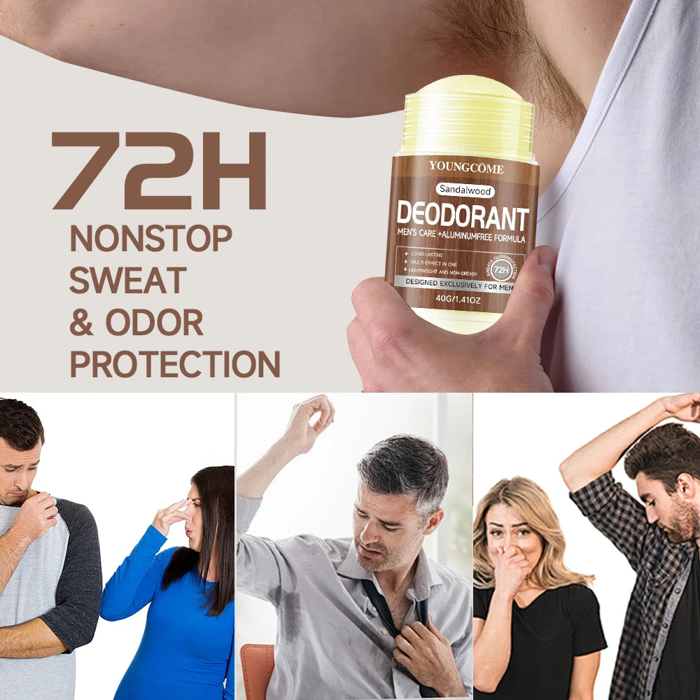 Men Sandalwood Deodorant Stick Anti Sweating Keep Drying Lasting Fragrance Remove Armpit Odor Underarm Refresh Sticks 40g 1/3set Oasis Select