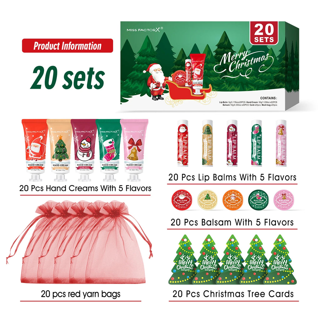 Christmas assembly gift set -20 sets, including balm, hand cream, lipstick, red gauze bag, Christmas tree thank you card Oasis Select 20 sets