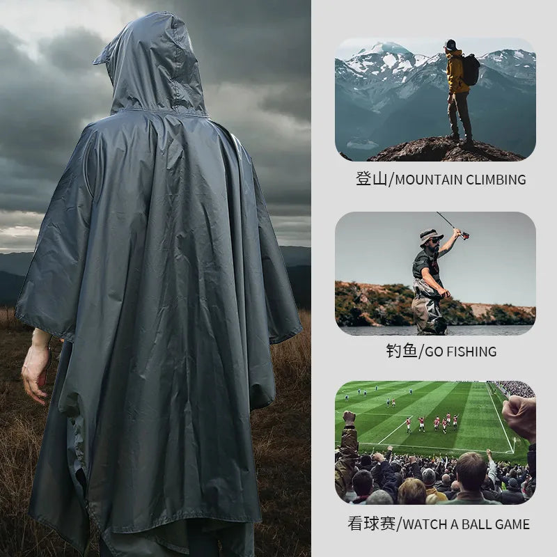 3 In 1 Outdoor Raincoat Hooded Sleeve Waterproof Rain Poncho Motorcycle Rain Cover Camping Hiking Travel Rainwear Tent Oasis Select