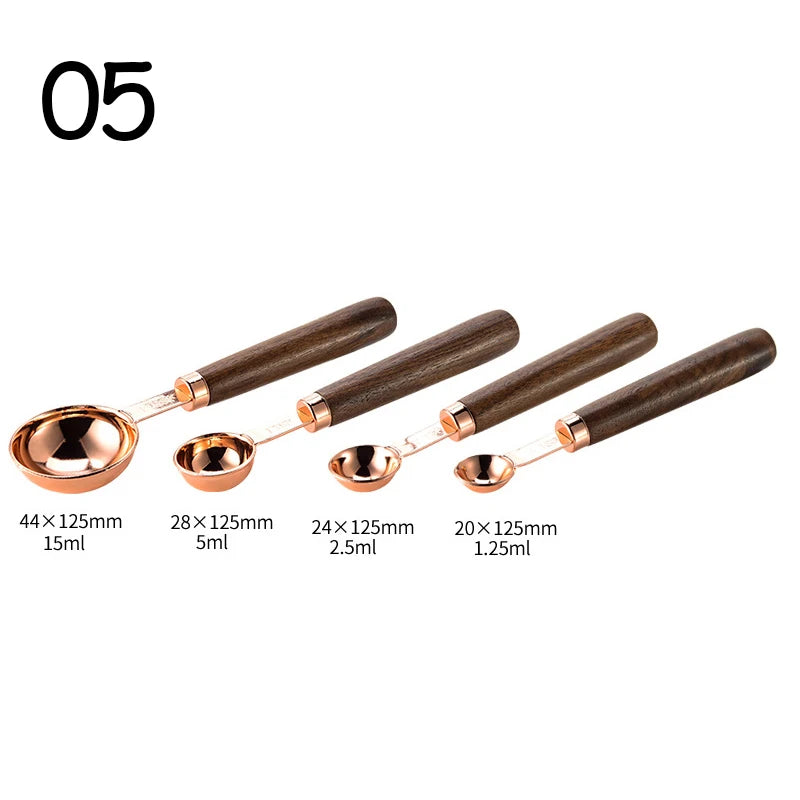 4-Piece Stainless Steel Measuring Spoons Set – Wooden Handle Measuring Spoon Set Oasis Select rose golden 05