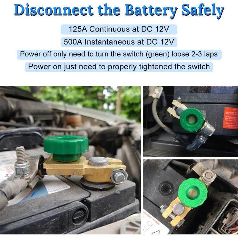 Quick Disconnect Top Post Battery Disconnect Switch with Green Knob 12V-24V Master Isolator for Car Truck Boat Vehicles Oasis Select