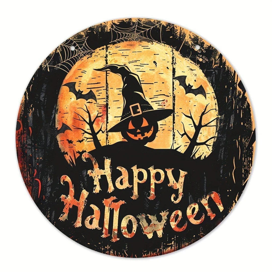 Halloween Wooden Wreath Logo Retro Pumpkin Head Horror Art Decoration Home Garden Courtyard Wooden Hanging Pendant Outdoor Props Oasis Select
