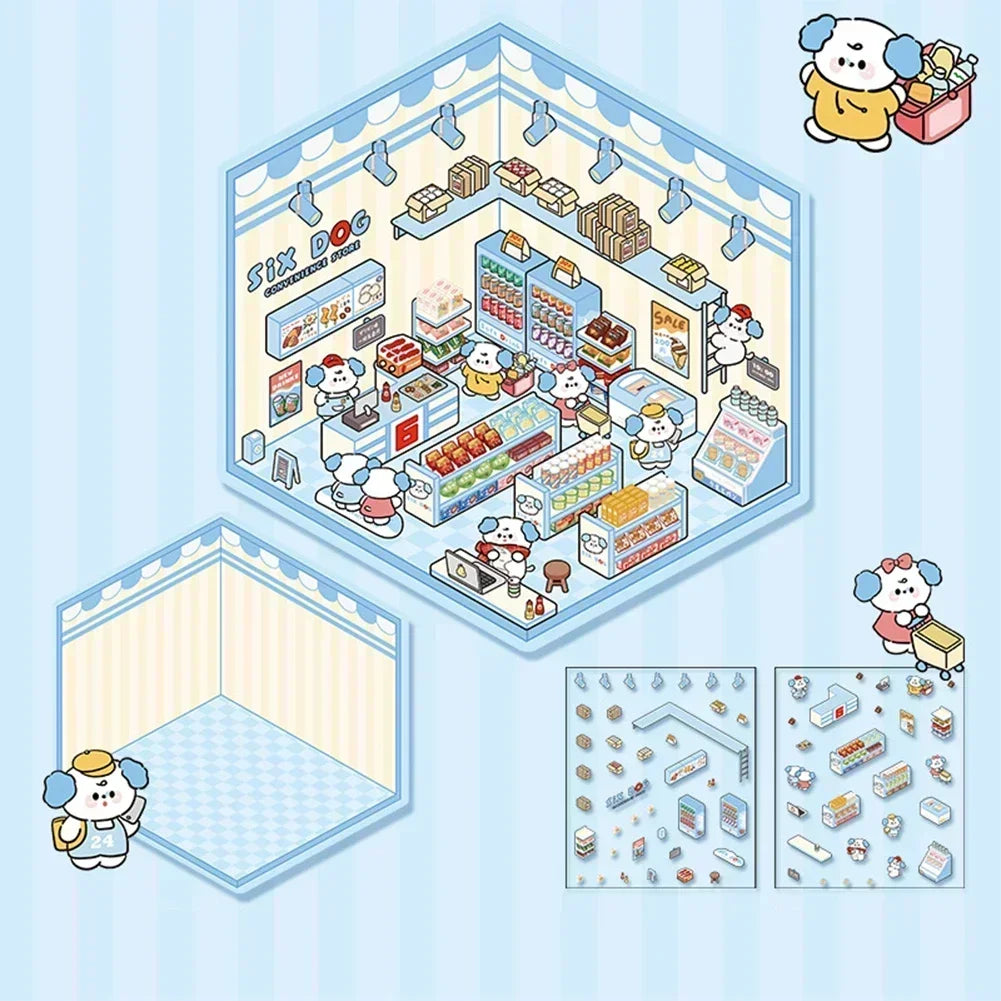 3D Cartoon Cabin DIY Scene Stacking Stickers – Reusable Set