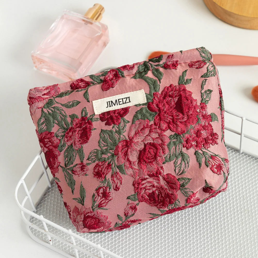 1pc Vintage Red Rose Makeup Bag Rose Pattern Makeup Bag Makeup Storage Bag Cute Daily Washing Bag Oasis Select
