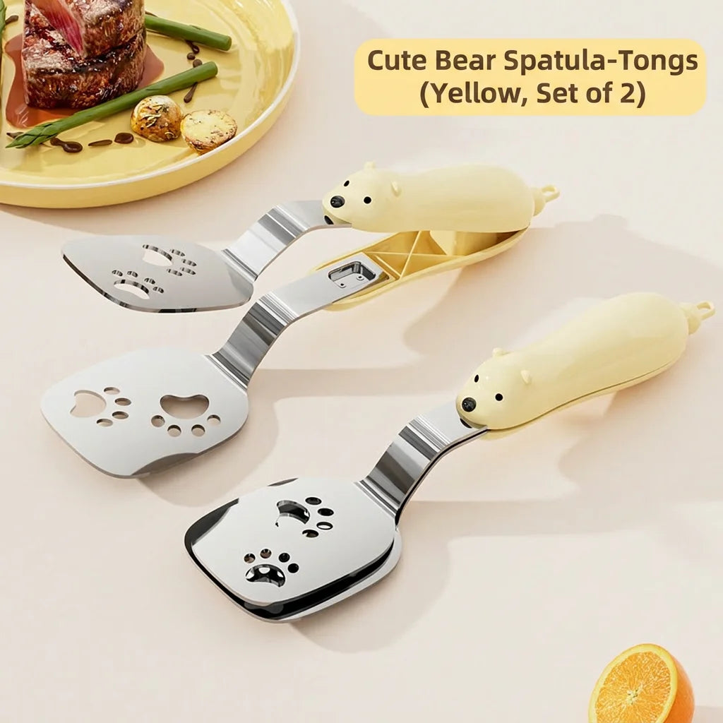 Bear Fish Tongs Flipper Stainless Steel Kitchen Home Utensil Spatula Turner Non Slip Handle Cooking BBQ Grilling Tools Oasis Select