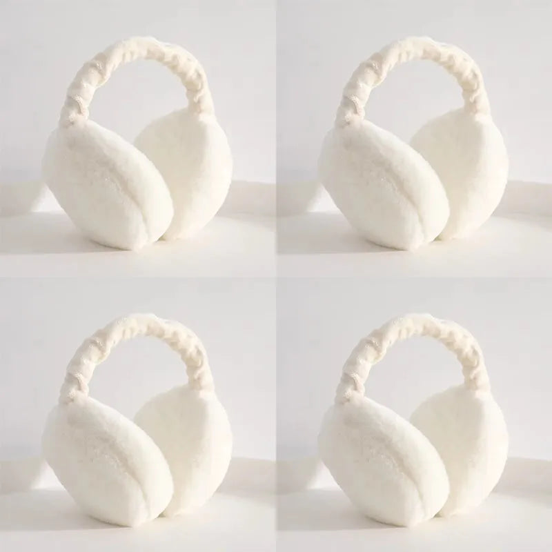 1-4PCS Korean Version Foldable Portable Ear Cup For Warmth, Plush Earplugs For Men And Women For Warmth In Autumn And Winter Oasis Select White-4pcs