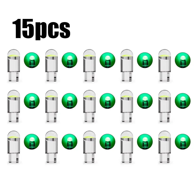 5/10/15pcs 5W LED Canbus T10 Car Lights COB Glass Interior Parts Bulbs 6000K White Auto License Plate Lamp Dome Read Light 12V Oasis Select 15pcs Green