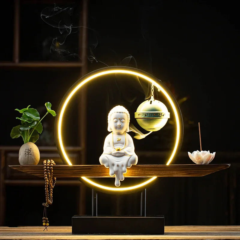 New Chinese Goddess of Mercy Buddha Reverse-flow Incense Burner Zen Decoration Home Decorative Crafts Oasis Select E