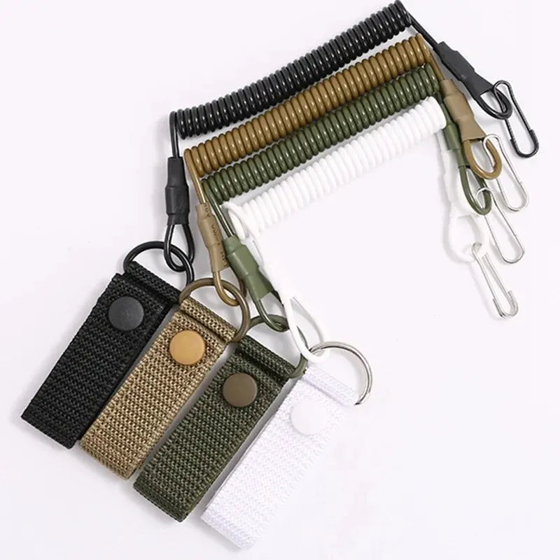 Tactical Anti-lost Elastic Lanyard Anti-theft Anti-cut Military Spring Seat Belt Gun Rope Key Ring Flashlight Accessories Oasis Select
