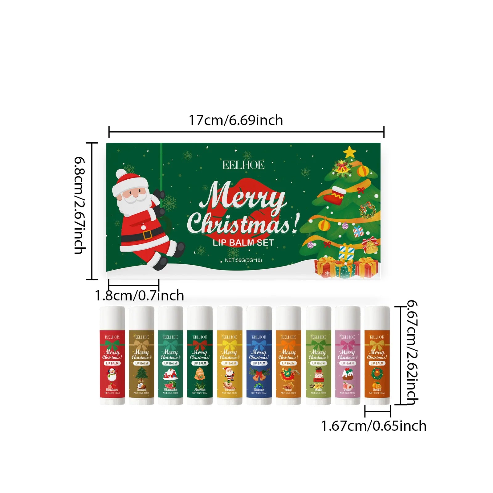 Eelhoe 10-Piece Christmas Lip Balm Gift Set – 10 Flavors Lip Balm Gift Set Oasis Select 10PCS Lip Balm Set