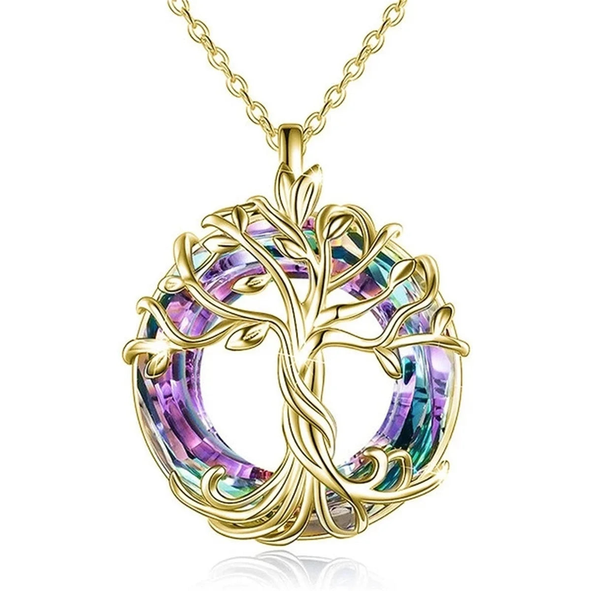 Exquisite Celtic Family Tree Necklace with Circle Crystal - Tree of Life Jewelry Gift for Women Girls Mom Birthday Oasis Select gold
