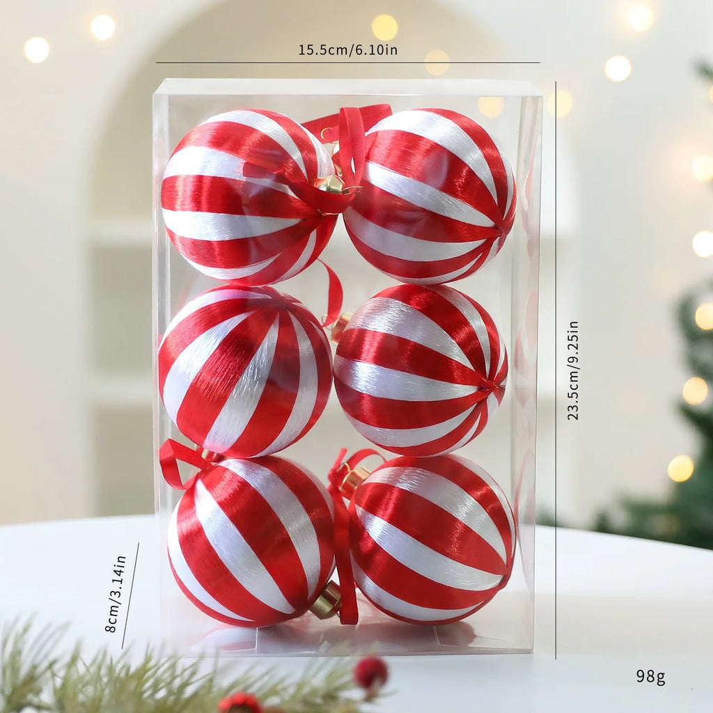 6-Pack 8cm Red & White Striped Christmas Ball Ornaments
