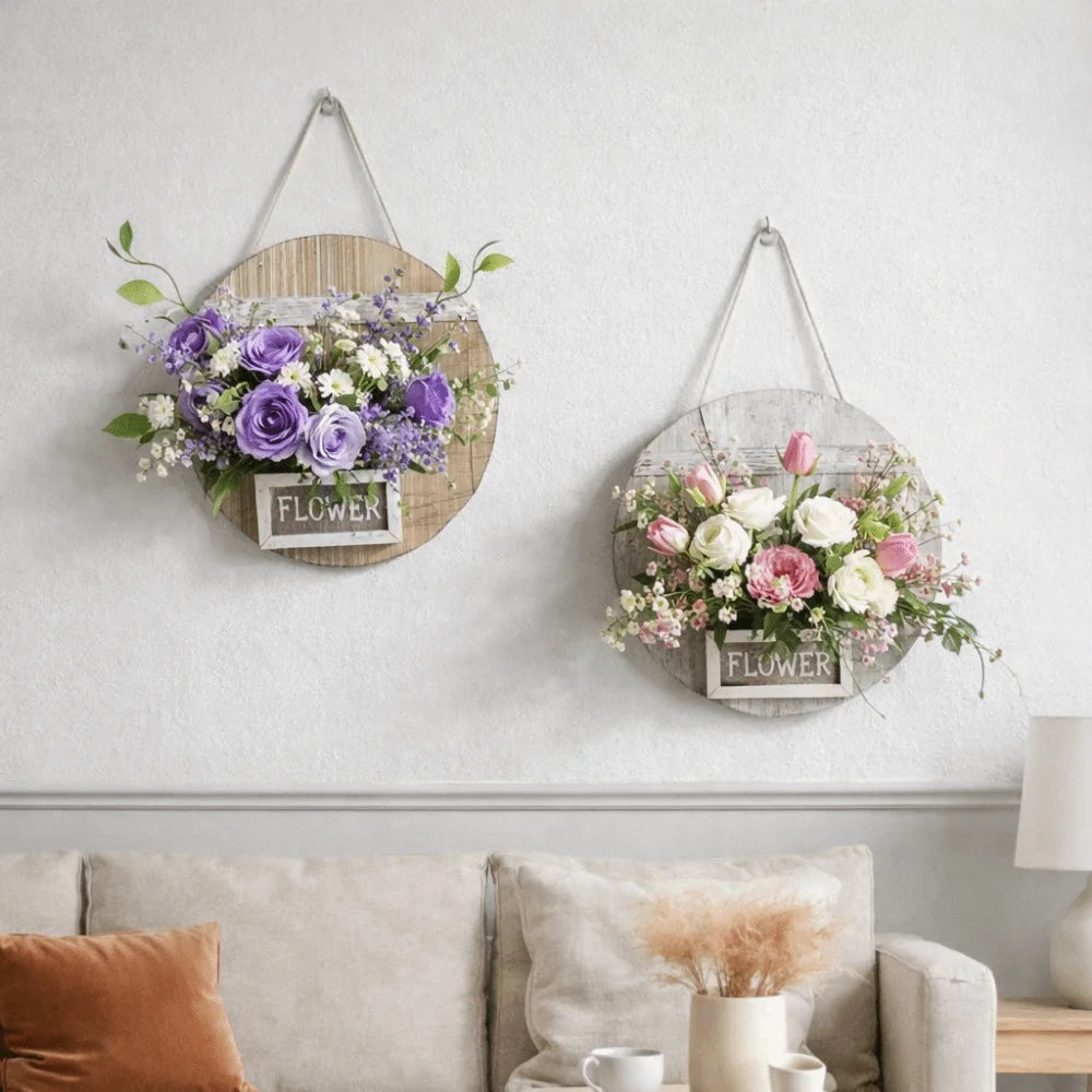 Wood Wall Decoration Flower Basket Round Wall Mounted Wall Hanging Planter Decorative Wall Hanging Flower Pots Indoor Decoration Oasis Select