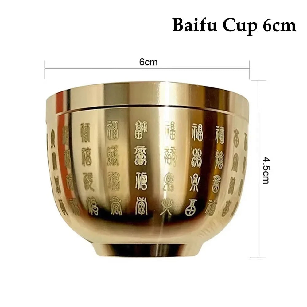 1PC Pure Brass Cornucopia Wealth Attracting Small Mini Baifu Rice Cylinder Surface Polished Baifu Jar Cup Desktop Ornament Oasis Select Baifu Cup 6cm