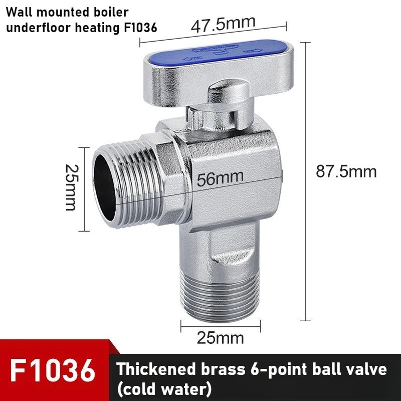 Brass High Flow Ball Valve Fully Open Ball Core Angle Valve Gas Water Heater Hot and Cold Universal 4 Points 6 Points Oasis Select 6 points blue 1pcs
