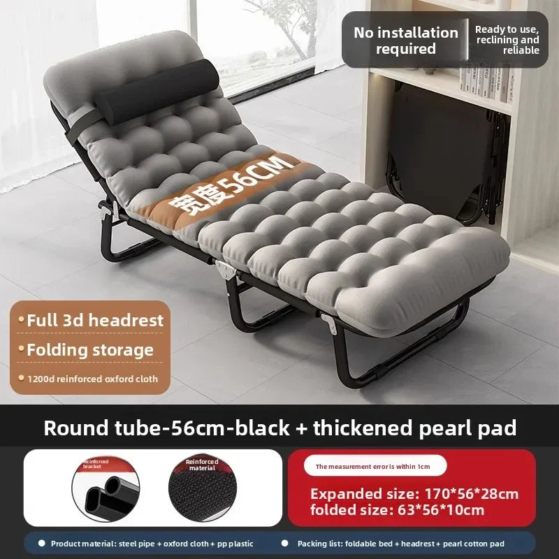 Folding bed single household simple lunch break office adult march outdoor small bed escort recliner sturdy and durable Oasis Select 56-170Cm Black -D