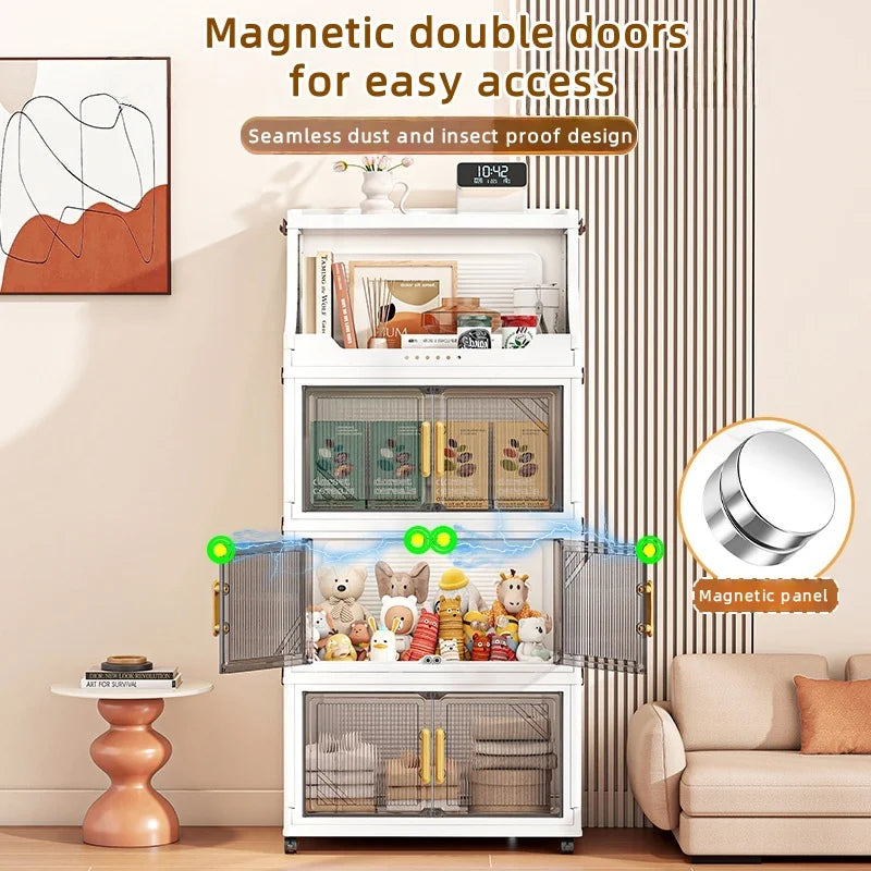 Foldable Double-Door Storage Cabinet,Large Capacity Space-Saving Mobile Organizer for Bedroom&Living Room（Clothes, Toys&Snacks） Oasis Select