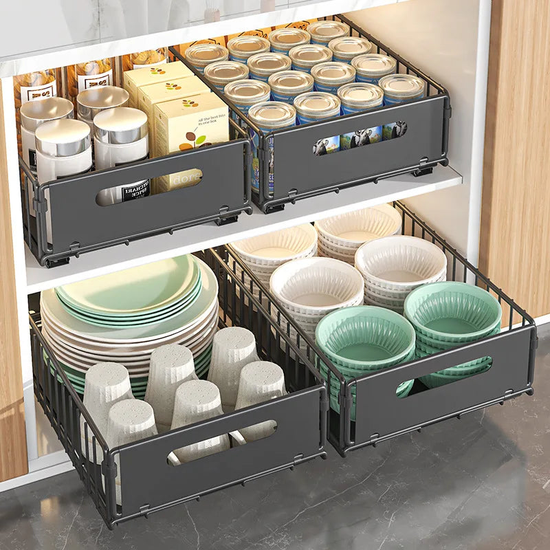 Built-in pull basket in cabinet, multi-functional pull-out snack storage rack, household kitchen sink lower shelf, no punching Oasis Select