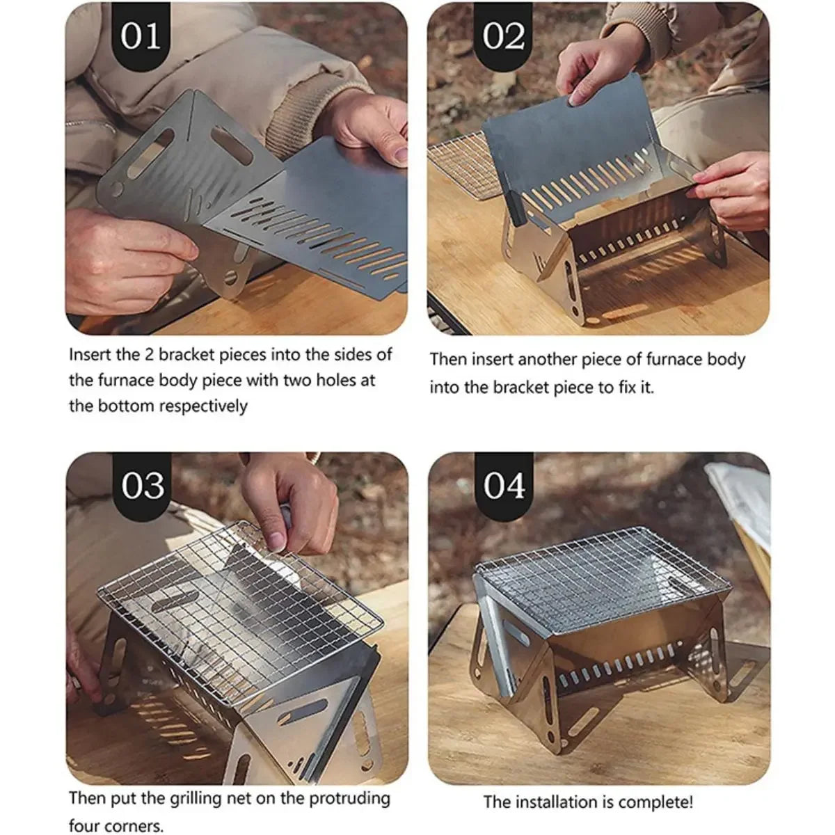 Portable Stainless Steel Camping BBQ Grill Rack & Firewood Stove Camping BBQ Grill Oasis Select