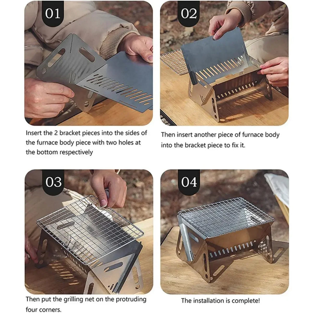 [Hot Sales] Barbecue Grill Heating Stores Multi-Function Camping BBQ Grill Rack Net Firewood Stove Stainless Steel BBQ Grill Oasis Select
