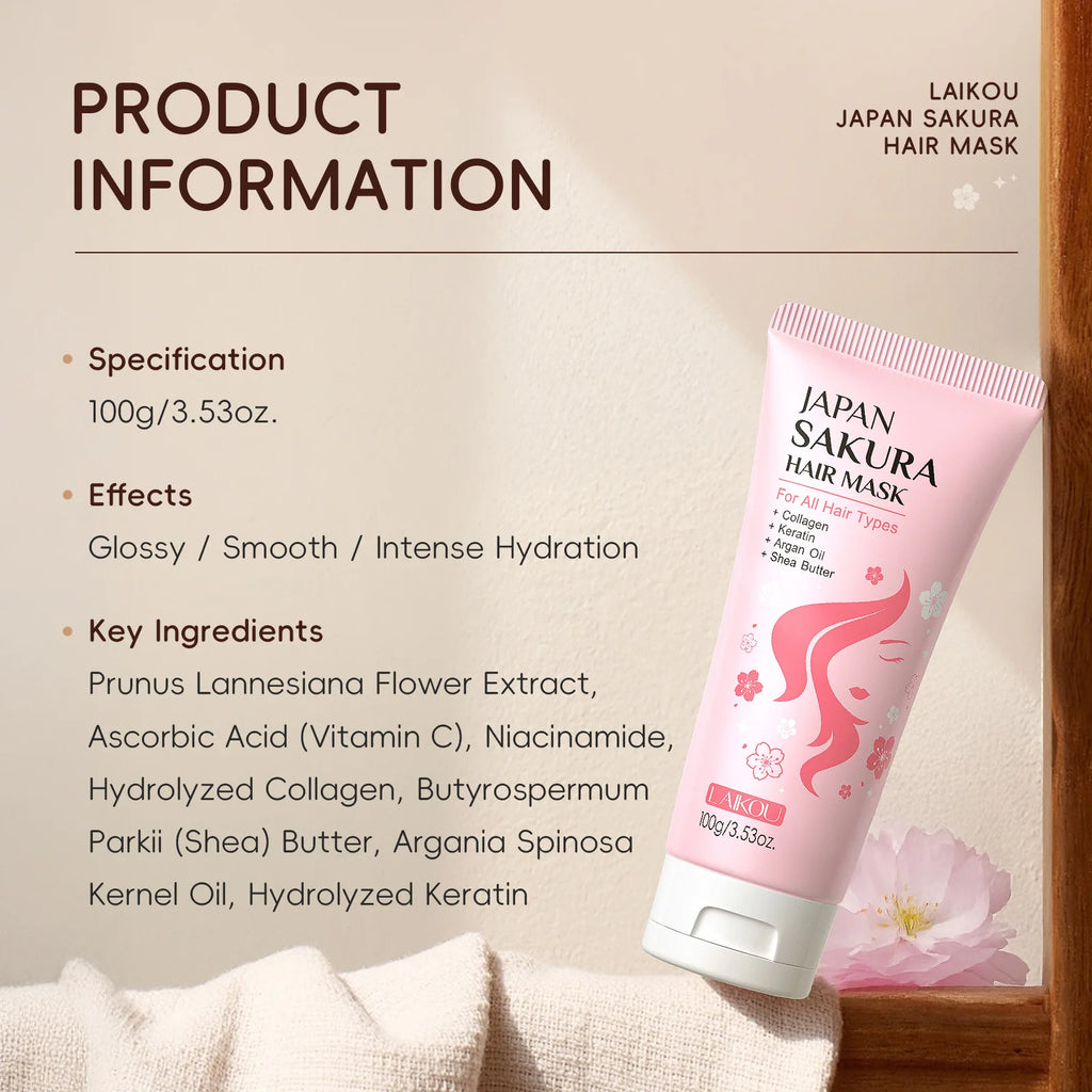 Cherry Blossom Hair Mask 100g Travel Size Deep Moisturizing Hydrating Nourishing Mask for Dry Damaged Hair Repairing Frizz Oasis Select 3bottle hair mask