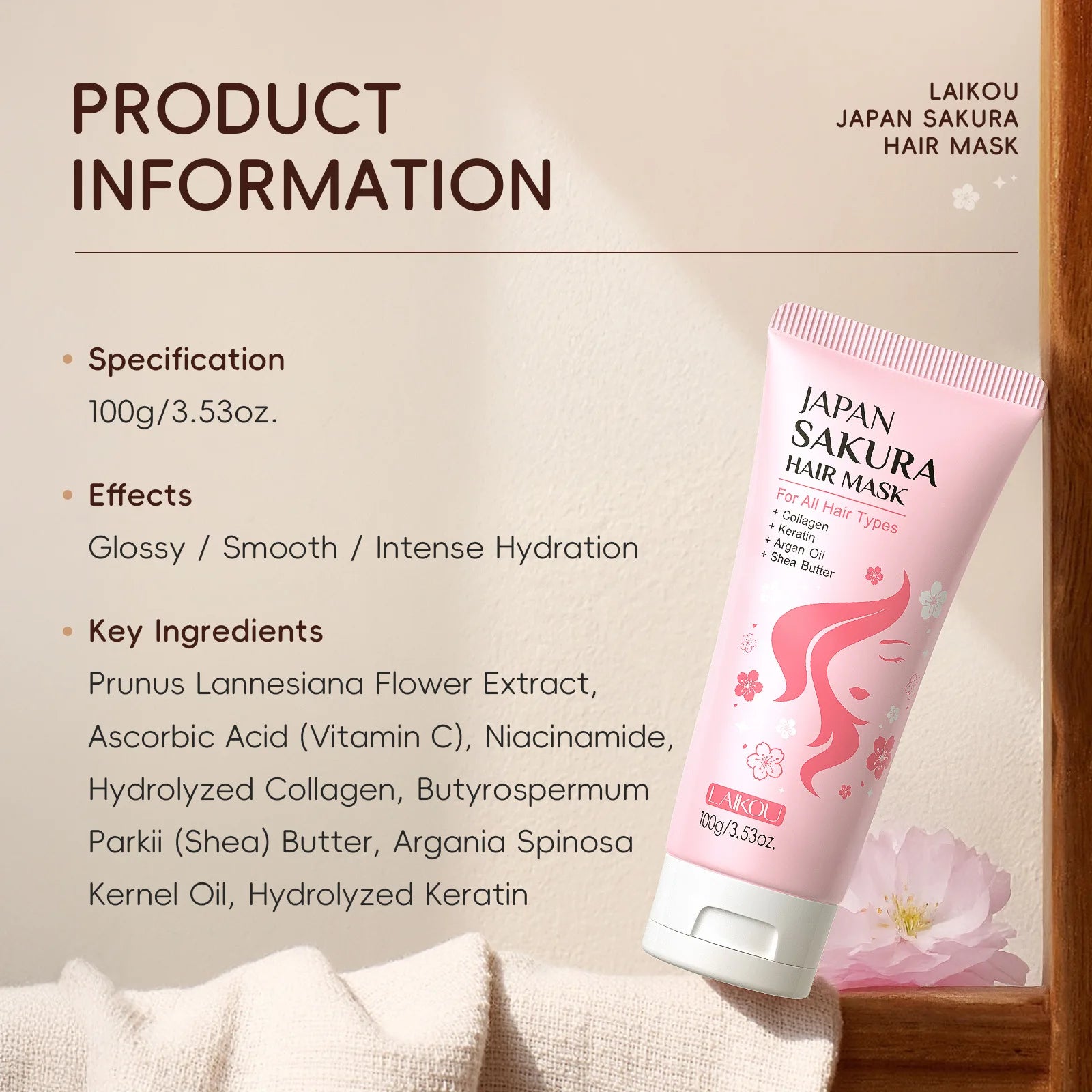 Cherry Blossom Hair Mask 100g Travel Size Deep Moisturizing Hydrating Nourishing Mask for Dry Damaged Hair Repairing Frizz Oasis Select 3bottle hair mask