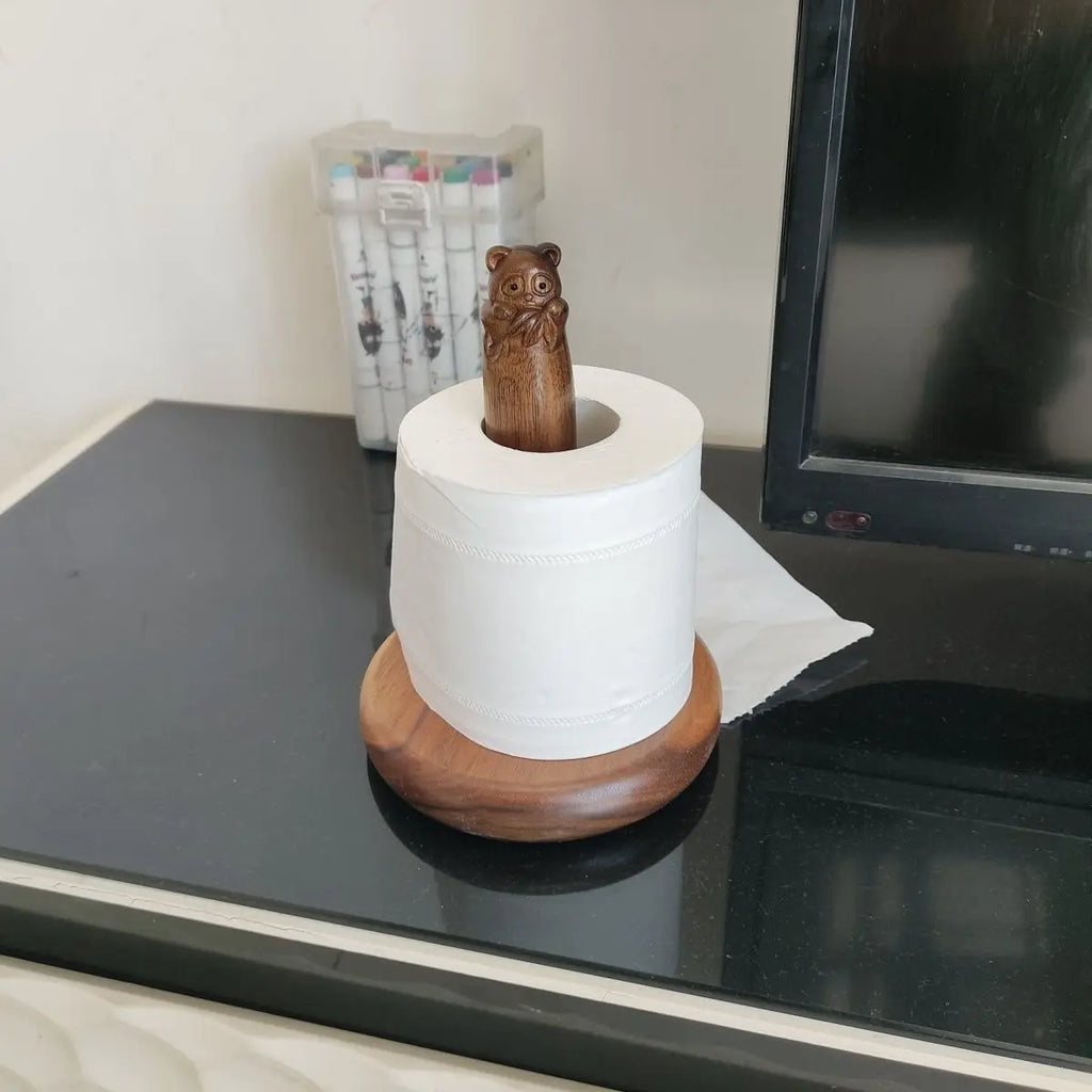 Panda Paper Towel Holder Roll Paper Holder Kitchen Table Cartoon Creative Black Walnut Solid Wood Roll Paper Holder panda Oasis Select Short roll holder