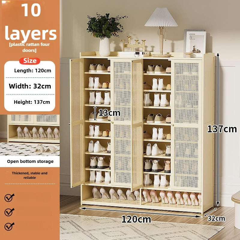 Multi-functional Shoe cabinet Household multi-layer shoe rack Entrance cabinet Large capacity storage dust aisle Oasis Select Milky white A