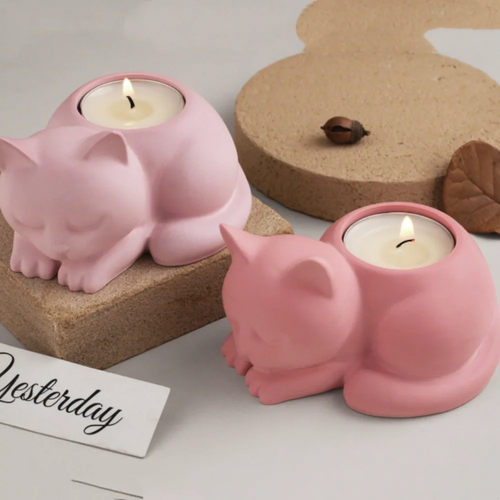 3D Cat Candle Holder Silicone Mold Candlestick Jar Cup Silicone Mould Animal Shaped Storage Box Molds Home Decoration Oasis Select