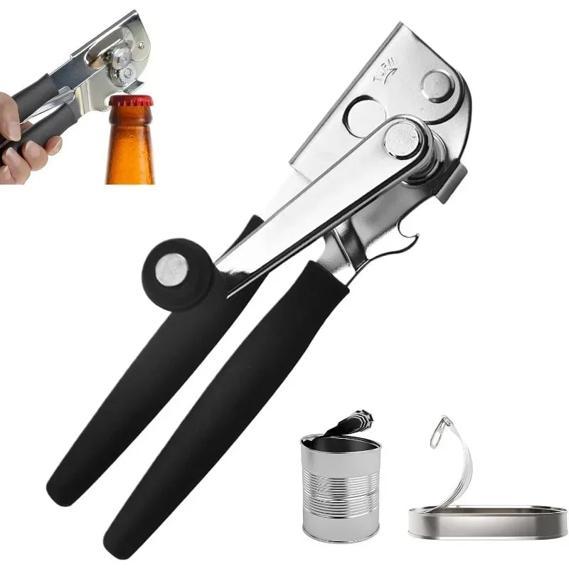Stainless Steel Manual Can Opener Heavy Duty Handheld with Extra Long Handles for Seniors Elderly Kitchen Use Bottle Opener Oasis Select
