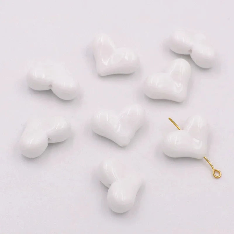 20pcs 16x22mm Acrylic Heart Shape Spacer Beads with 2mm Hole for Keychain Earrings Necklace Jewelry Pens Making Craft DIY Oasis Select White