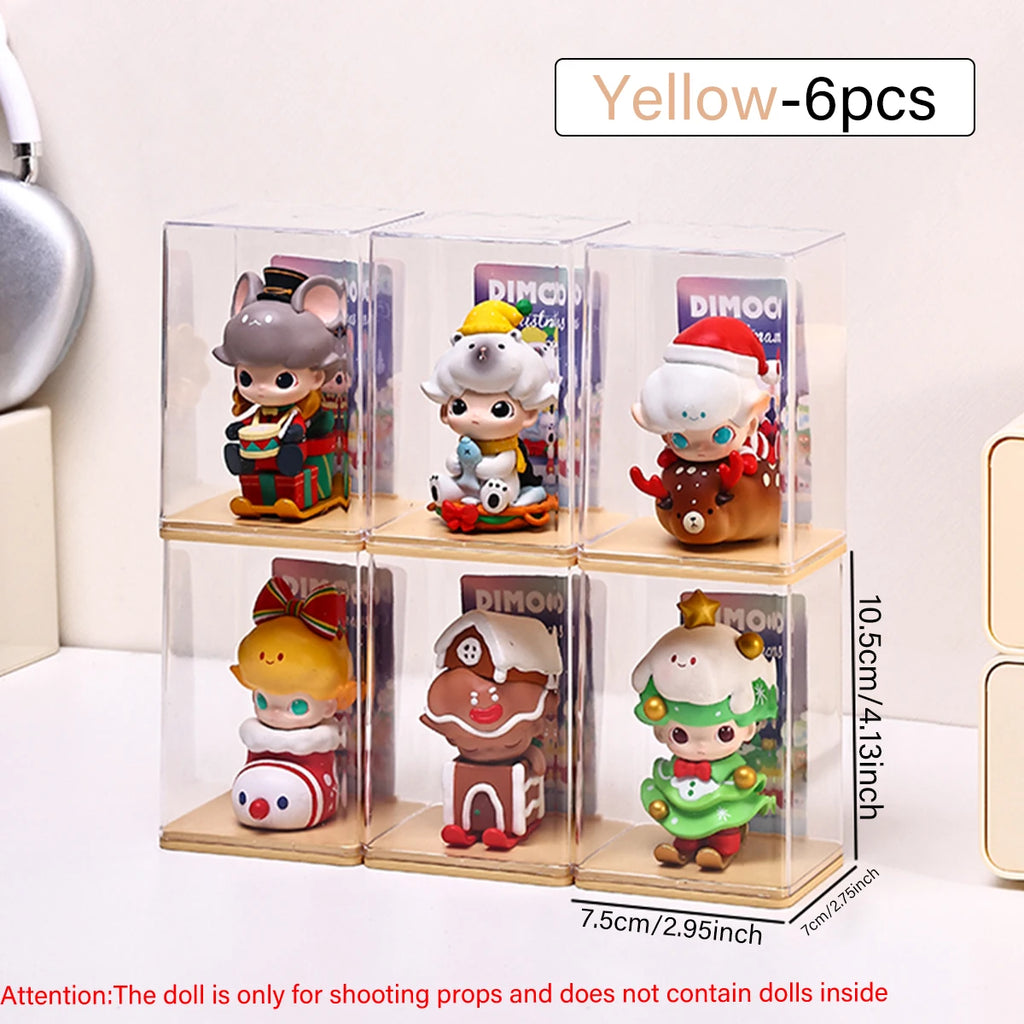 6pcs Acrylic Dust-Proof Colored Base Doll Blind Box Display Box Card Groove Stackable Collectible Crafts Storage Box Handmade Oasis Select 6pcs-yellow