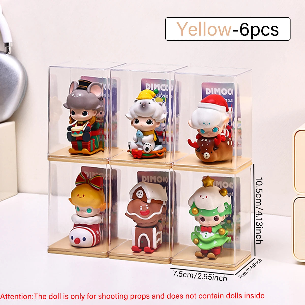 6pcs Acrylic Dust-Proof Colored Base Doll Blind Box Display Box Card Groove Stackable Collectible Crafts Storage Box Handmade Oasis Select 6pcs-yellow