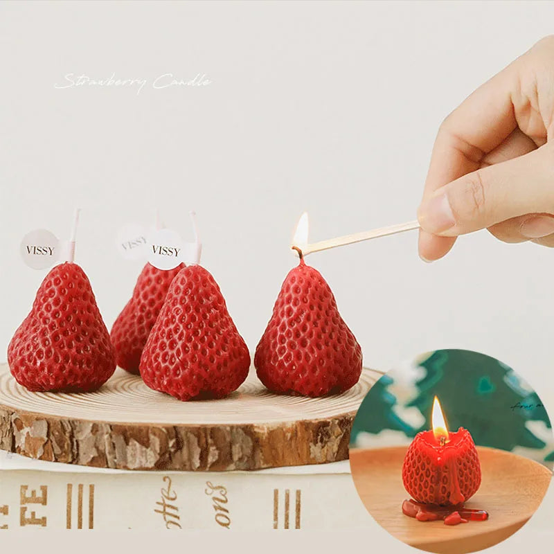 4pcs Strawberry Decorative Aromatic Candles Diy Handicraft Wax Scented Candle for Christmas Birthday Wedding Home Decoration Oasis Select