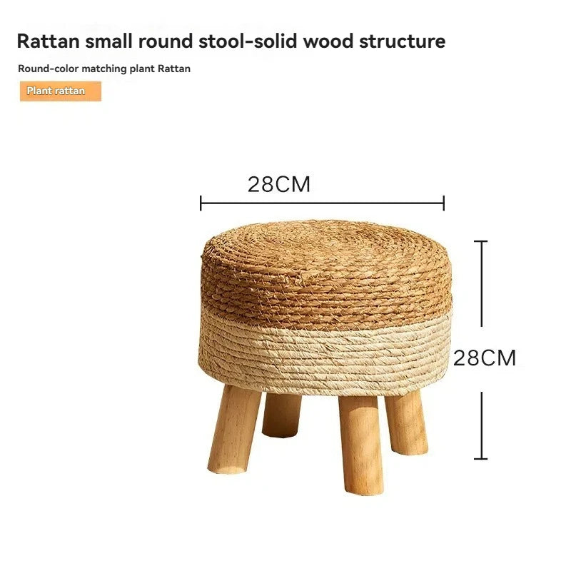 Grass woven stool, rural low stool, rattan woven shoe changing stool, thickened woven seat cushion stool Oasis Select Circular Type B