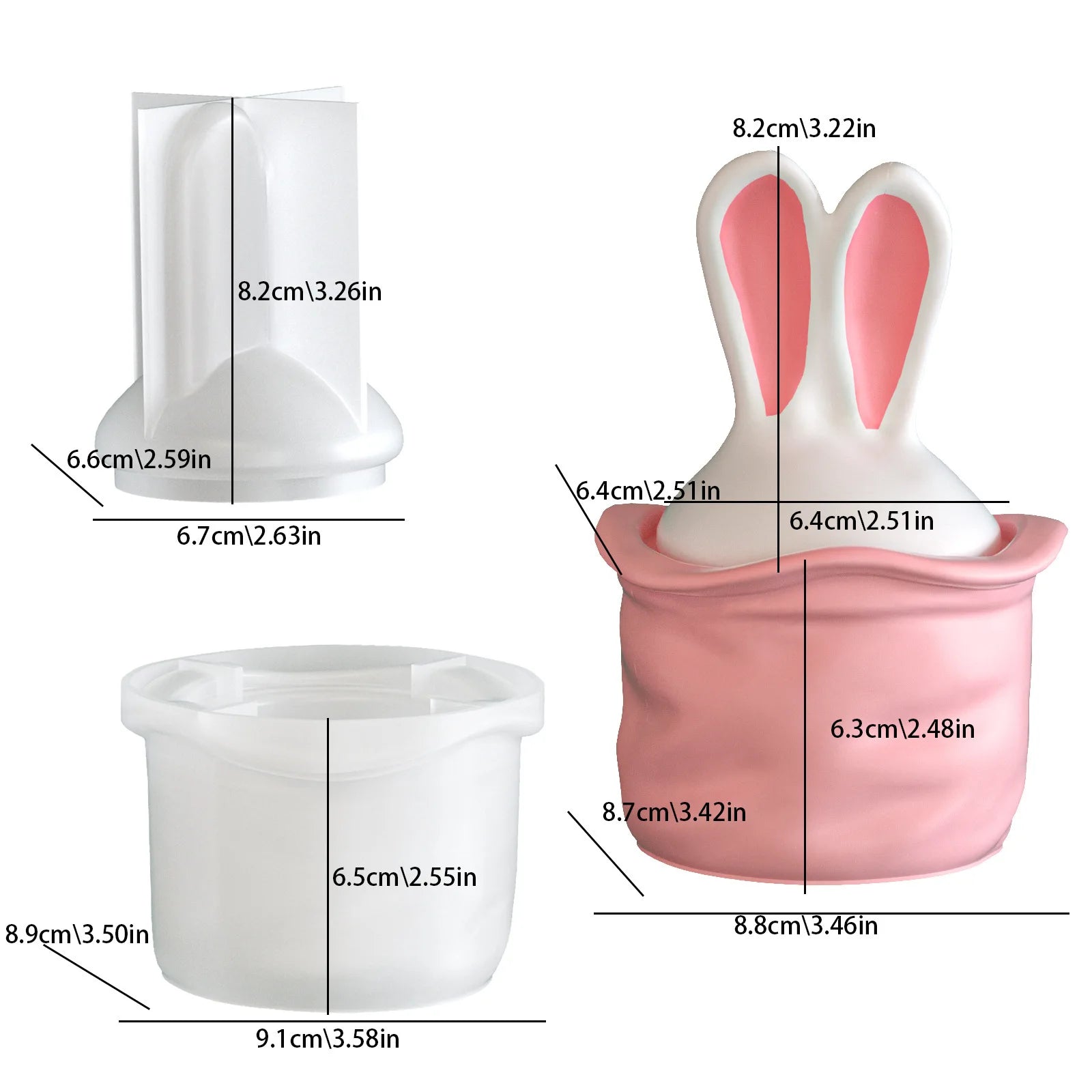 Easter Long Eared Rabbit Storage Jar Candle Silicone Mold DIY Aromatherapy Gypsum Rabbit Cup Decoration Mold Home Gift Oasis Select White