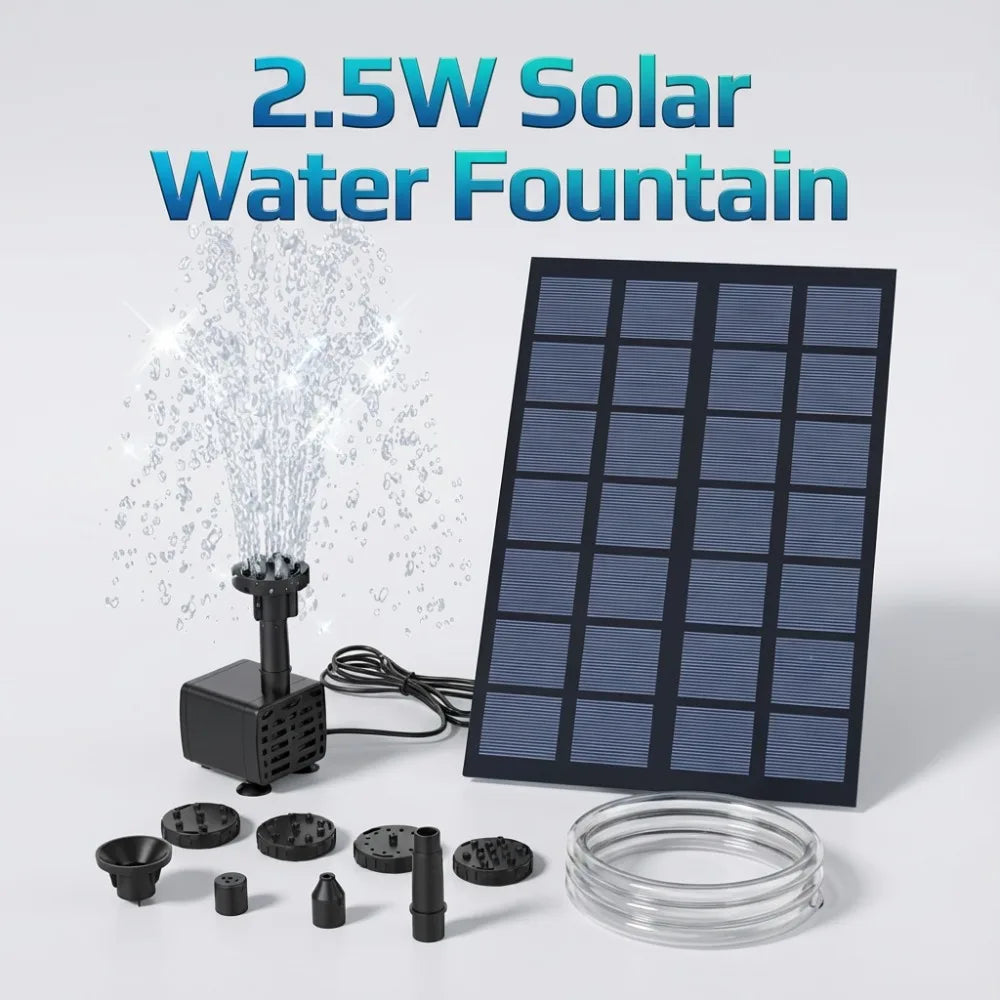 2.5W Solar Water Pump,with 6 Nozzles 1.2M Water Pipe,DIY Water Feature Garden Pond Bird Bath,Ideal Outdoor Fountain/Decoration Oasis Select