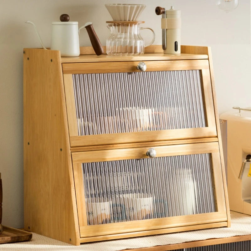 Desktop coffee cup storage box mug tea set shelf water cup cosmetics shelf solid wood bamboo with lid Oasis Select