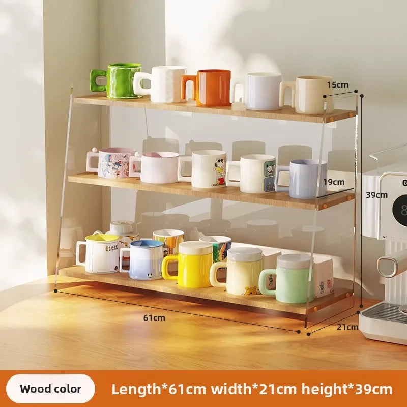 Multi-functional Desktop shelf Acrylic cup holder Water cup holder Household multi-layer storage rack sturdy and durable Oasis Select Log color 61A